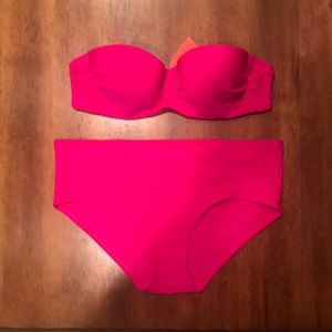 Aerie hot pink swimsuit with orange accent